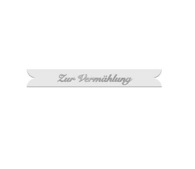Verzierornament Schriftband Zur Vermählung Silber auf Weiss 7 mm Band 11mm Verzierornament Schriftband Zur Vermählung Silber auf Weiss 7 mm Band 11mm