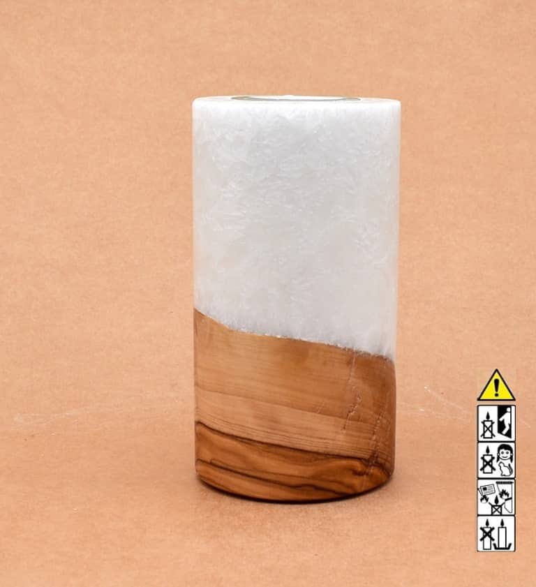Kerze mit Holz Unikat Rund 80 x 150 mm mit Teelicht Nr.: 4
