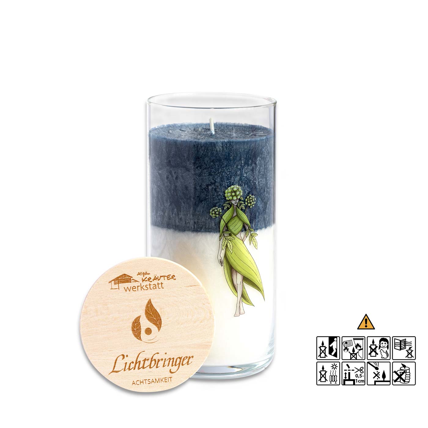 Achtsamkeit - Glas mit Druck "Lichtbringer" Blau - Weiß