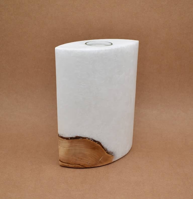 Kerze mit Holz Unikat Oval Kanten spitz 210 x 140 x 80 mm mit 1 x Teelicht Nr: 7