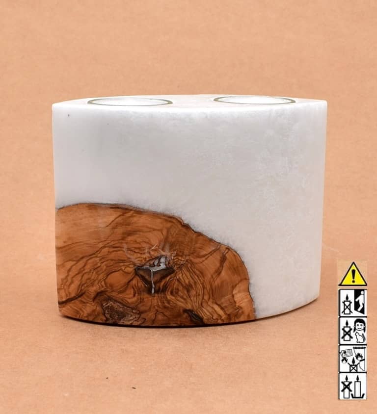 Kerze mit Holz Unikat Oval 80 x 140 x 120 mm mit 2 Teelichter Nr.: 3