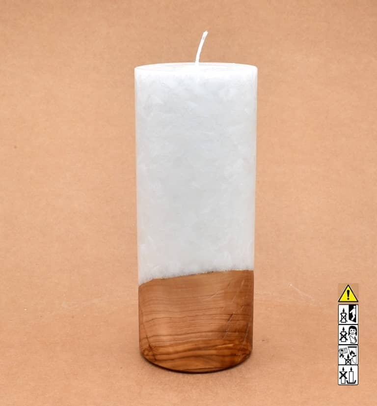 Kerze mit Holz Unikat Rund 80 x 200 mm mit Docht Nr.: 5