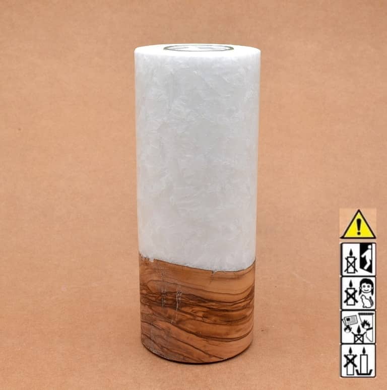 Kerze mit Holz Unikat Rund 80 x 200 mm mit Teelicht Nr.: 37