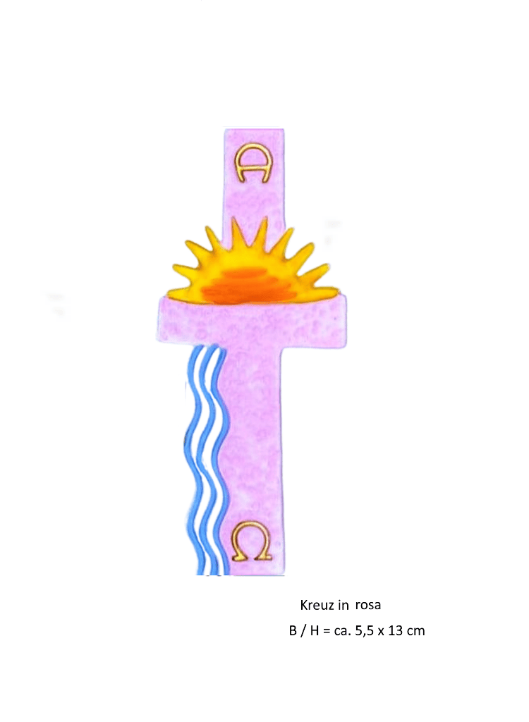 Verzierwachs Kreuz 130 x 55 mm rosa mit Sonne und Wasser (1 Stück)