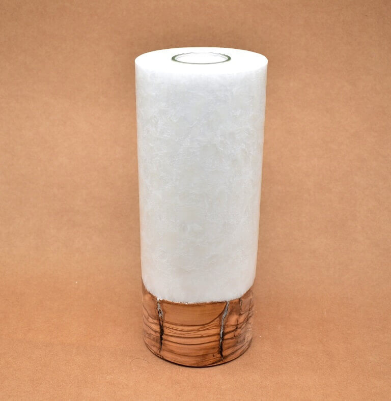 Kerze mit Holz Unikat Rund 100 x 250 mm mit Teelicht Nr.: 2