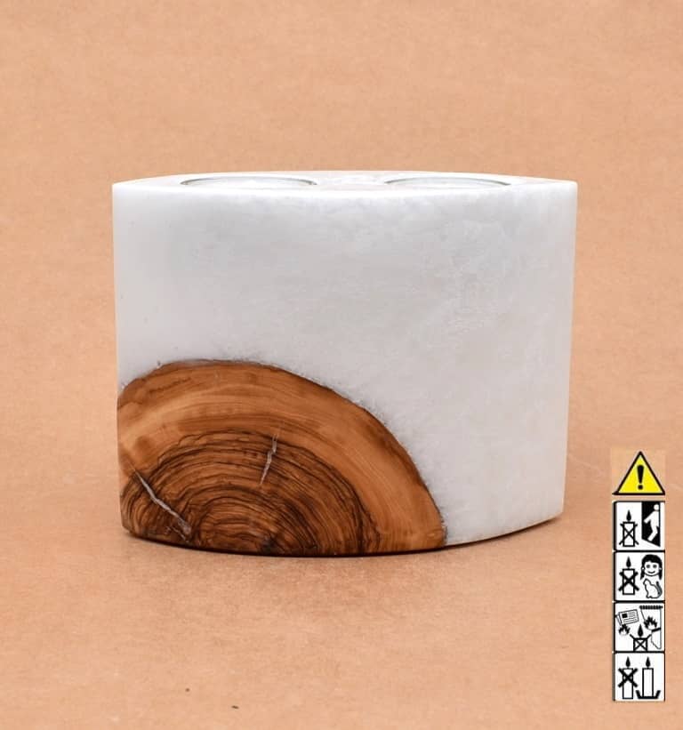 Kerze mit Holz Unikat Oval 80 x 140 x 120 mm mit 2 Teelichter Nr.: 5