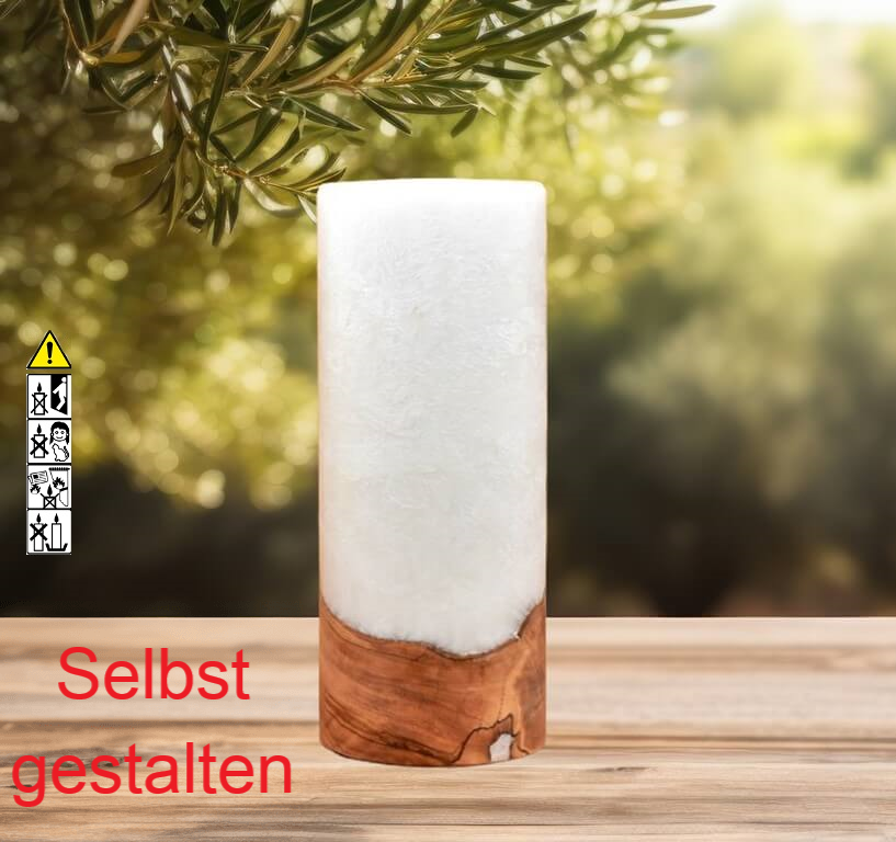 Gedenkkerze mit Holz 8x20cm "Frei gestalten" Gedenkkerze mit Holz 8x20cm "Frei gestalten"