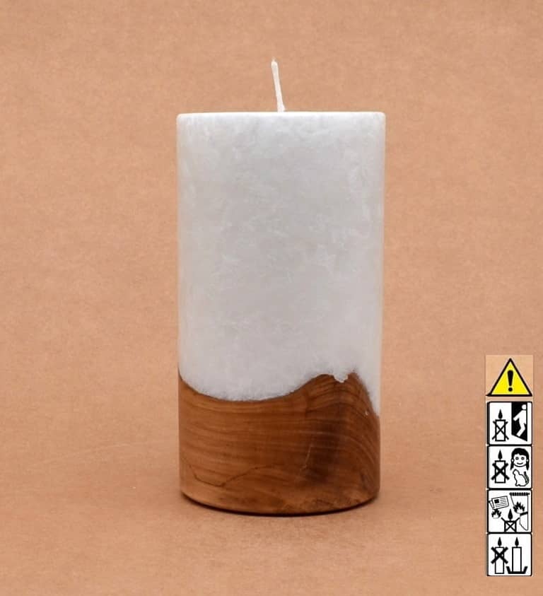 Kerze mit Holz Unikat Rund 80 x 150 mm mit Docht Nr.: 7