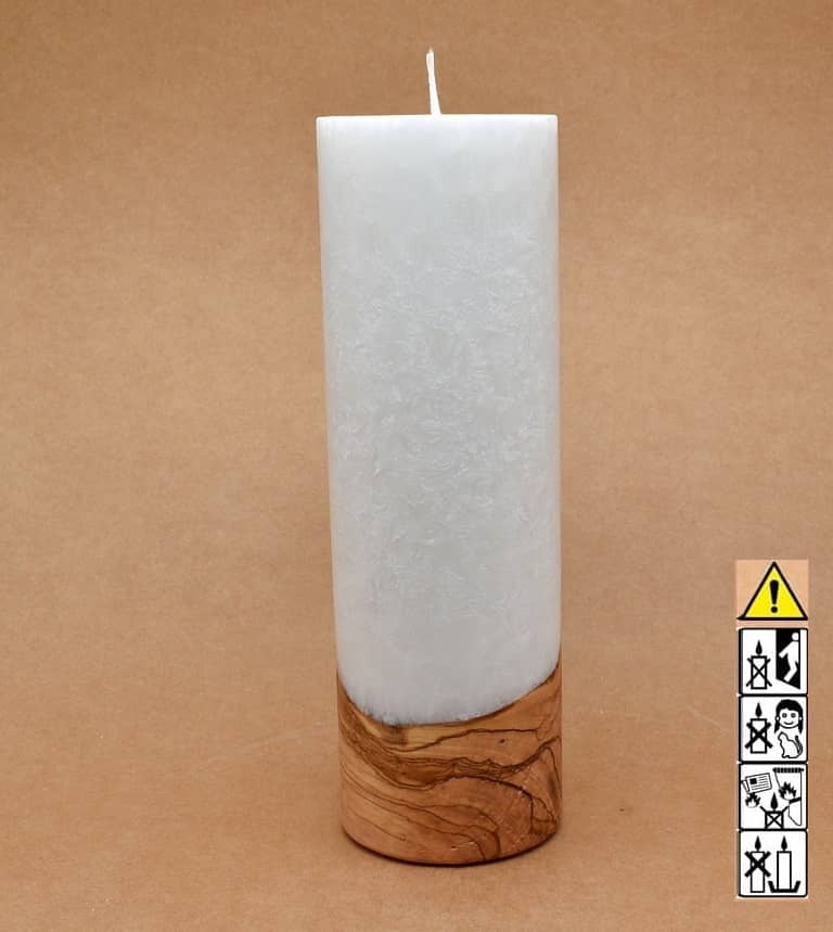 Kerze 80x250mm mit Holzelement, Individuelle, persönliche Hochzeitskerze  Holzkerze, Rund Stearinoptik, Hochzeitskerze mit Teelicht im Kerzen online Shop für Hochzeiten bestellen, günstig kaufen.