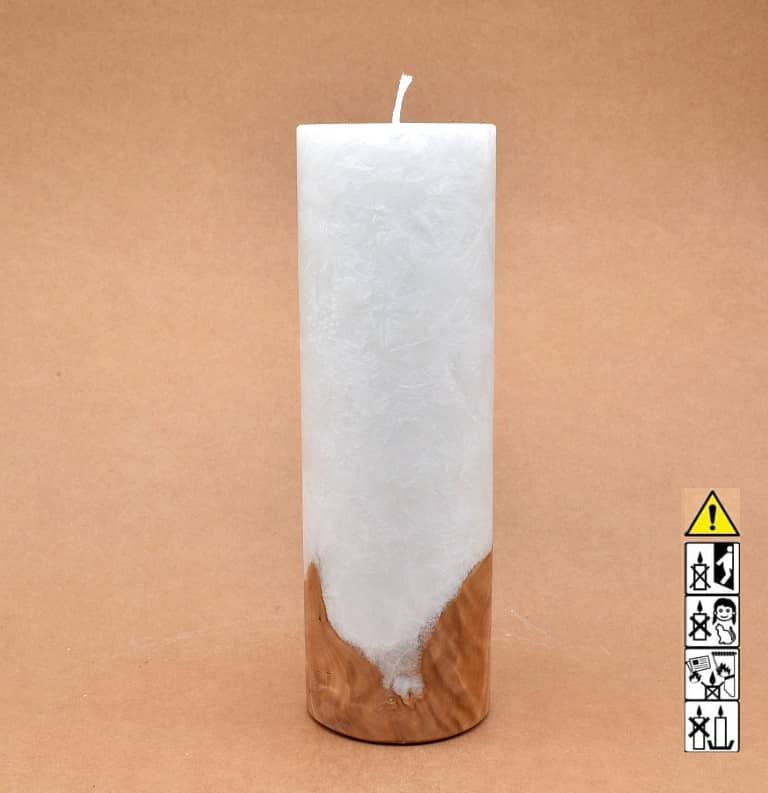 Kerze 80x250mm mit Holzelement, Individuelle, persönliche Hochzeitskerze  Holzkerze, Rund Stearinoptik, Hochzeitskerze mit Teelicht im Kerzen online Shop für Hochzeiten bestellen, günstig kaufen.
