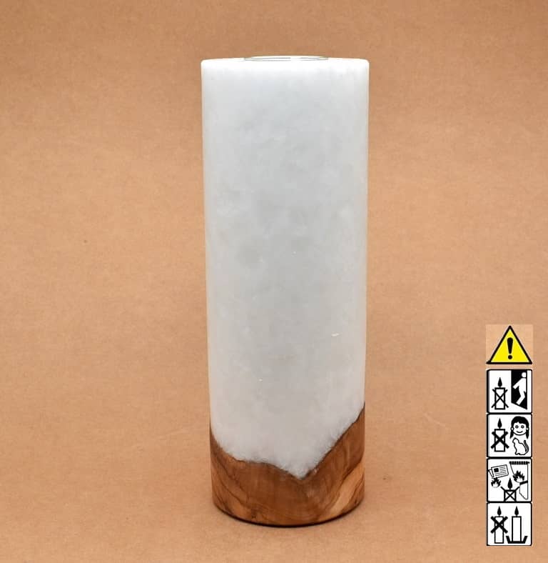 Kerze mit Holzelement, Individuelle, perönliche Hochzeitskerze  Holzkerze, Rund Stearinoptik, Hochzeitskerze mit Teelicht im Kerzen online Shop für Hochzeiten bestellen, günstig kaufen.