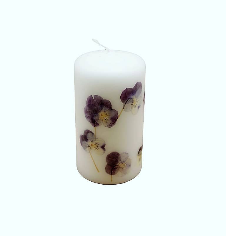 Hochwertige Kerze handgefertigt mit Blumendekor Ø70 x 130 mm rund