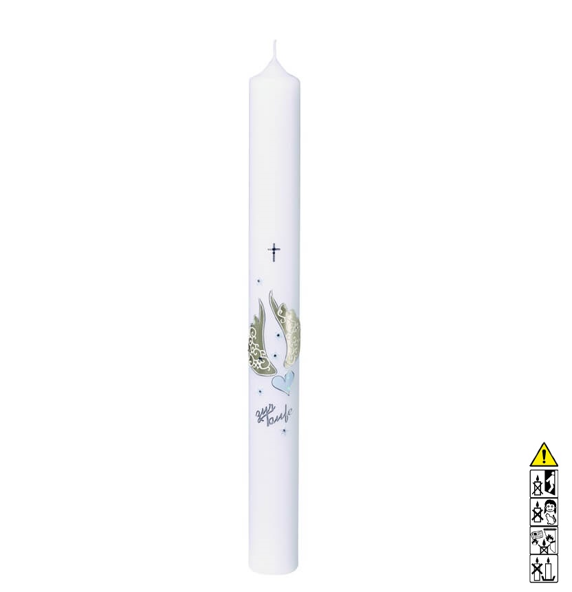 Taufkerze Herz hellblau mit Flügel 400 x 40 mm Taufkerze kaufen mit Motiv Herz hellblau mit Flügel 400 x 40 mm