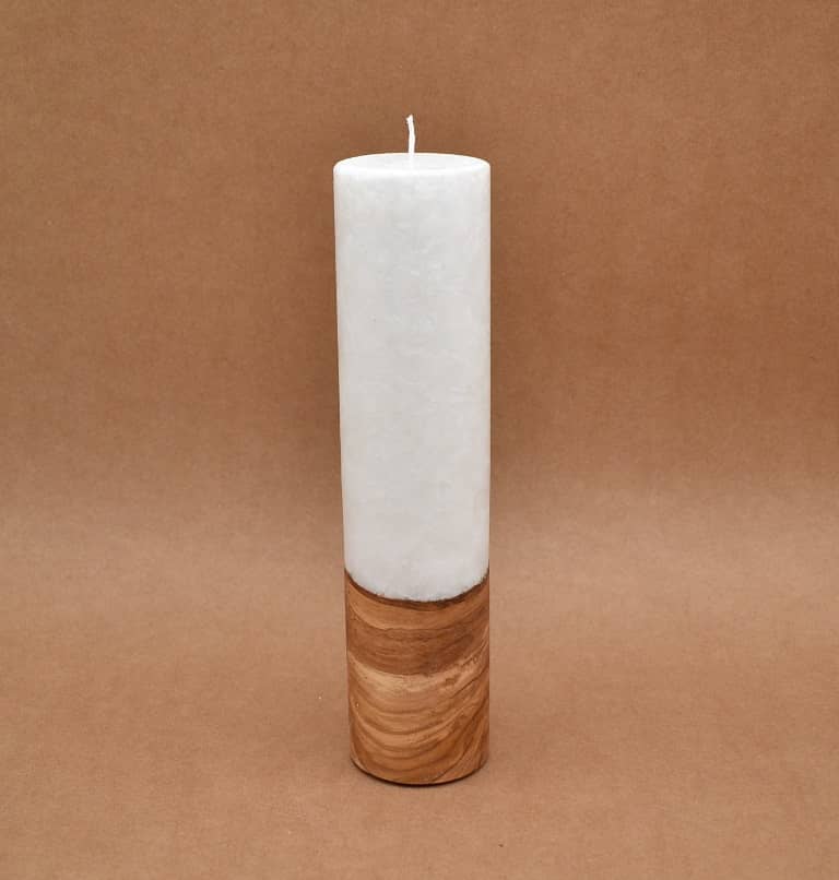 Kerze mit Holz Unikat Rund 60 x 250 mm ohne Teelichteinsatz Nr. 3