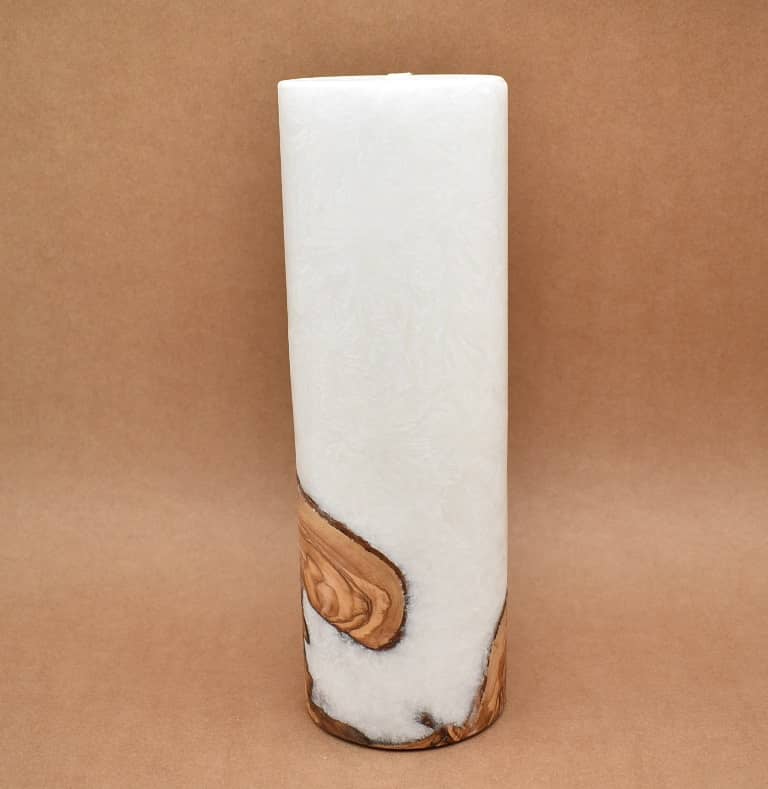 Kerze mit Holz Unikat Rund 100 x 300 mm ohne Teelichteinsatz Nr. 5