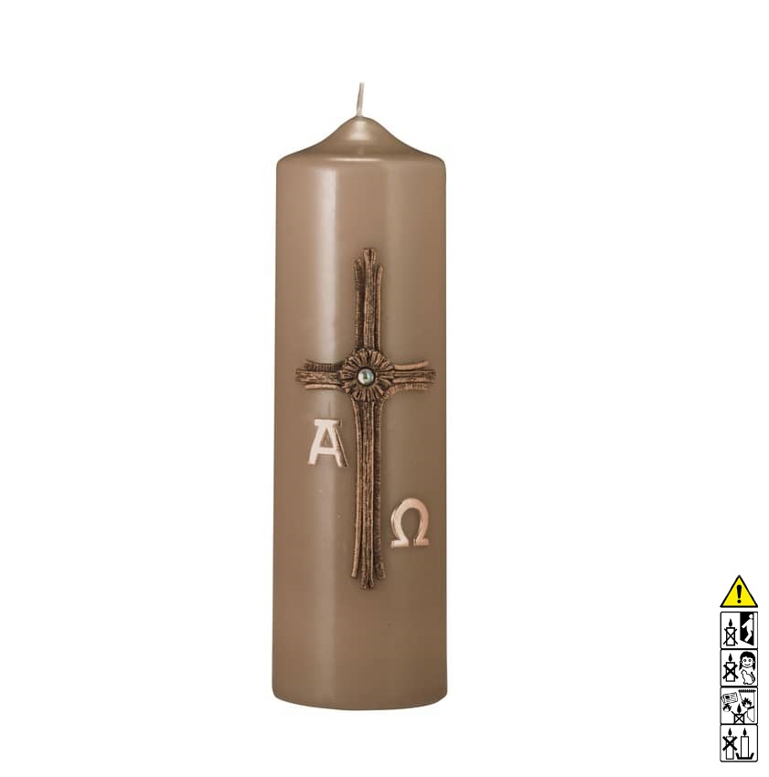 Eine edle Kerze für die Trauer und zum Gedenken portobello Kreuz Bronze 200 x 60 mm