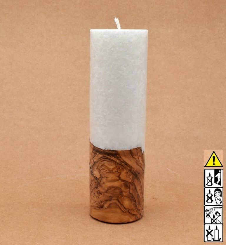 Liebliche Kerze mit Holz Unikat Rund 60 x 200 mm mit Docht Nr.: 4