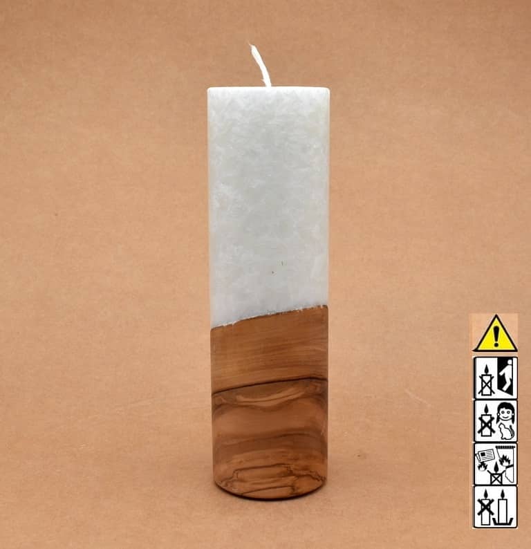 Liebliche Kerze mit Holz Unikat Rund 60 x 200 mm mit Docht Nr.: 4