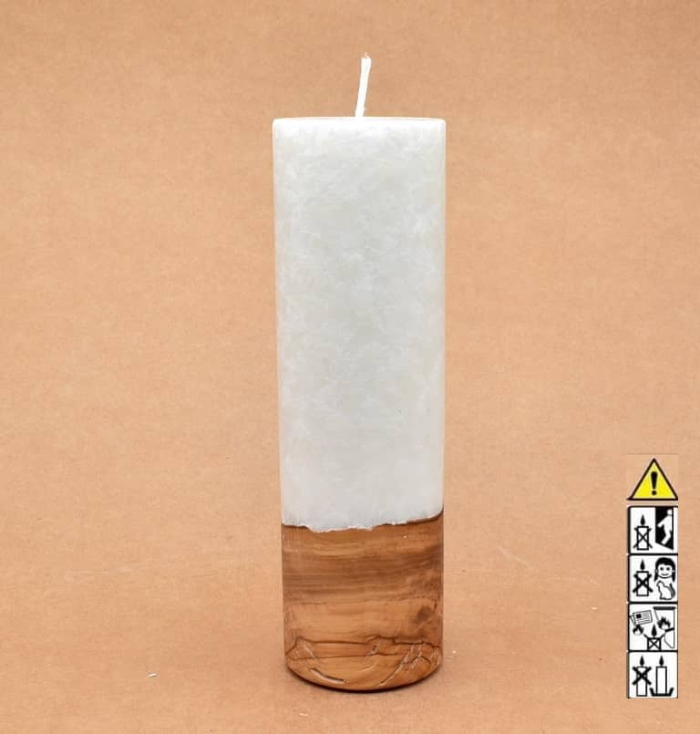 Liebliche Kerze mit Holz Unikat Rund 60 x 200 mm mit Docht Nr.: 4