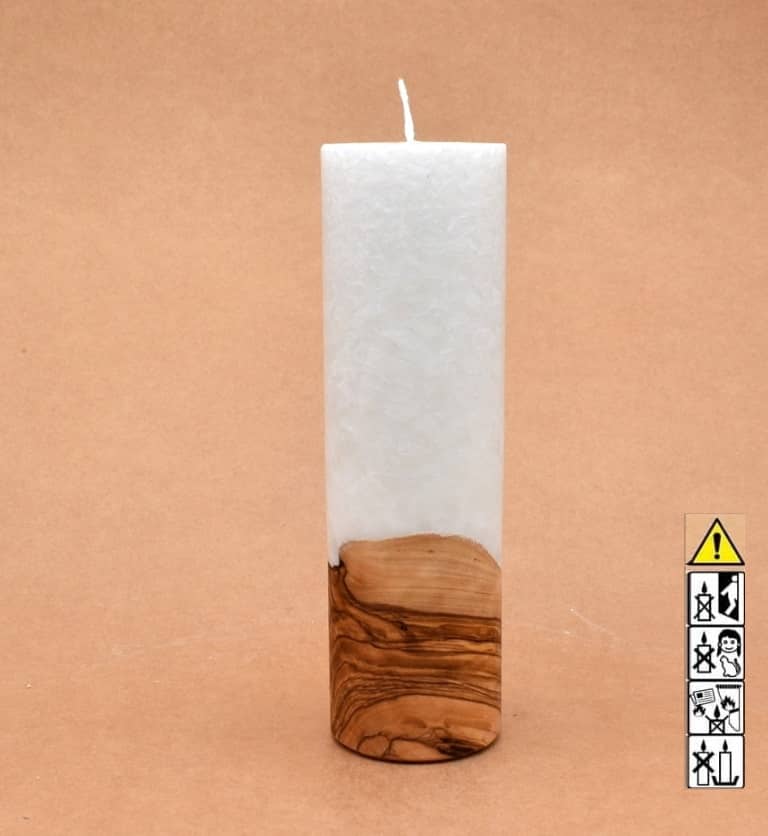 Liebliche Kerze mit Holz Unikat Rund 60 x 200 mm mit Docht Nr.: 4
