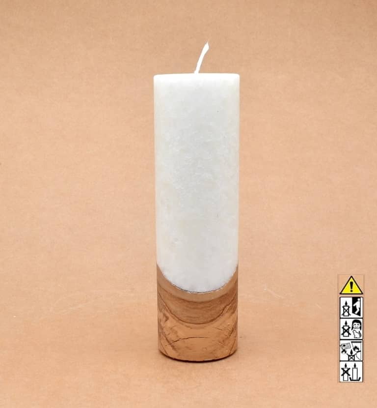 Liebliche Kerze mit Holz Unikat Rund 60 x 200 mm mit Docht Nr.: 4