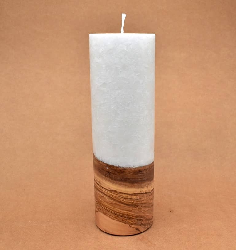 Kerze mit Holz Unikat Rund 80 x 250 mm mit Docht Nr.: 9