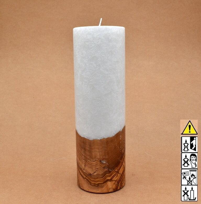 Kerze mit Holz Unikat Rund 80 x 250 mm mit Docht Nr.: 9