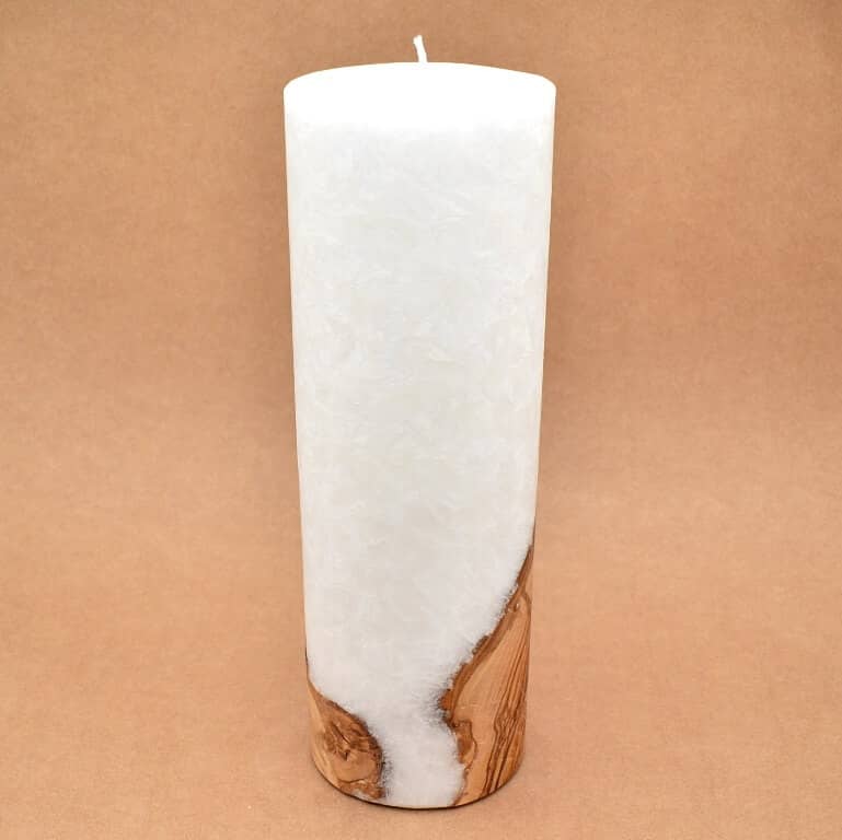 Kerze mit Holz Unikat Rund 100 x 300 mm ohne Teelichteinsatz Nr. 9
