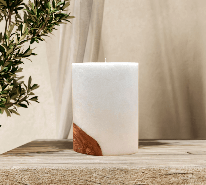 Kerze mit Holz, Unikat Holzkerze, Individuelle runde Hochzeitskerze mit Holz aus Stearin. Kerze mit Holzelement, Individuelle, persönliche Hochzeitskerze  Holzkerze, Rund Stearinoptik, Hochzeitskerze mit Teelicht im Kerzen online Shop für Hochzeiten bestellen, günstig kaufen.