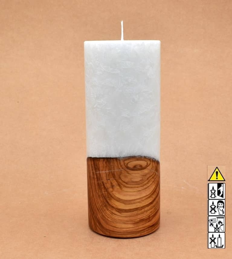 Kerze mit Holz Unikat Rund 80 x 200 mm mit Docht Nr.: 4