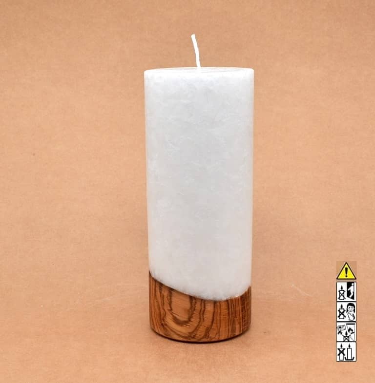 Kerze mit Holz Unikat Rund 80 x 200 mm mit Docht Nr.: 4