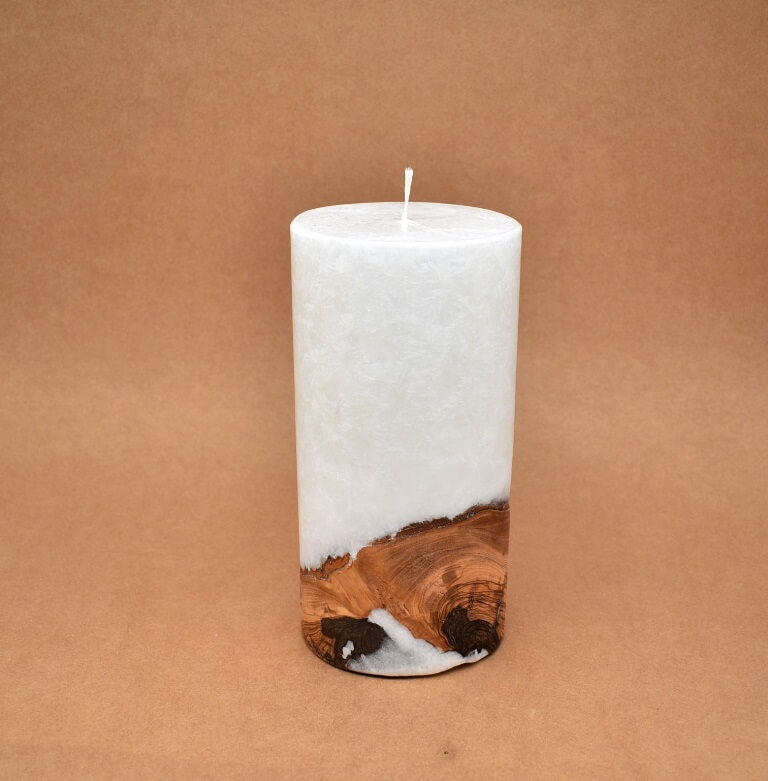 Kerze mit Holz Unikat Rund 100x250mm ohne Teelicht. Jetzt in unserem Geschenke Onlineshop kaufen.