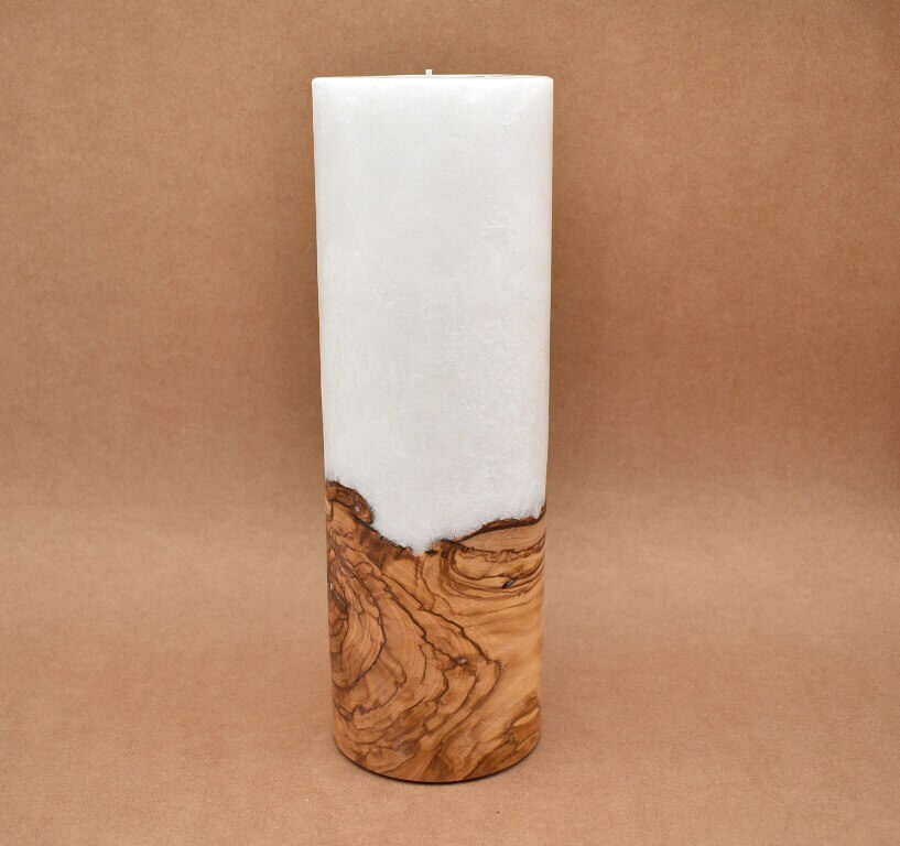 Kerze mit Holz Unikat Rund 100 x 300 mm Nr. 4