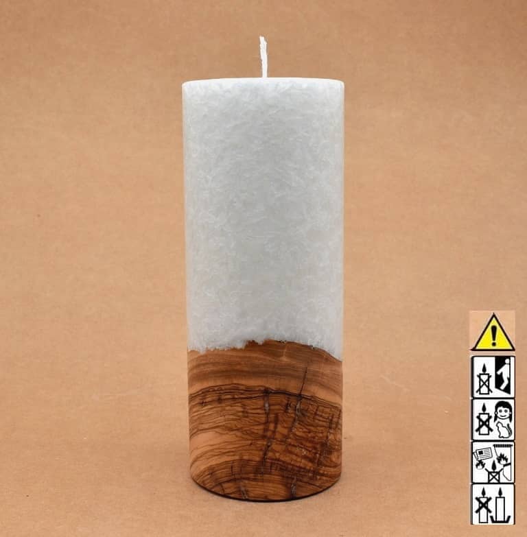 Kerze mit Holz Unikat Rund 80 x 200 mm mit Docht Nr.: 2