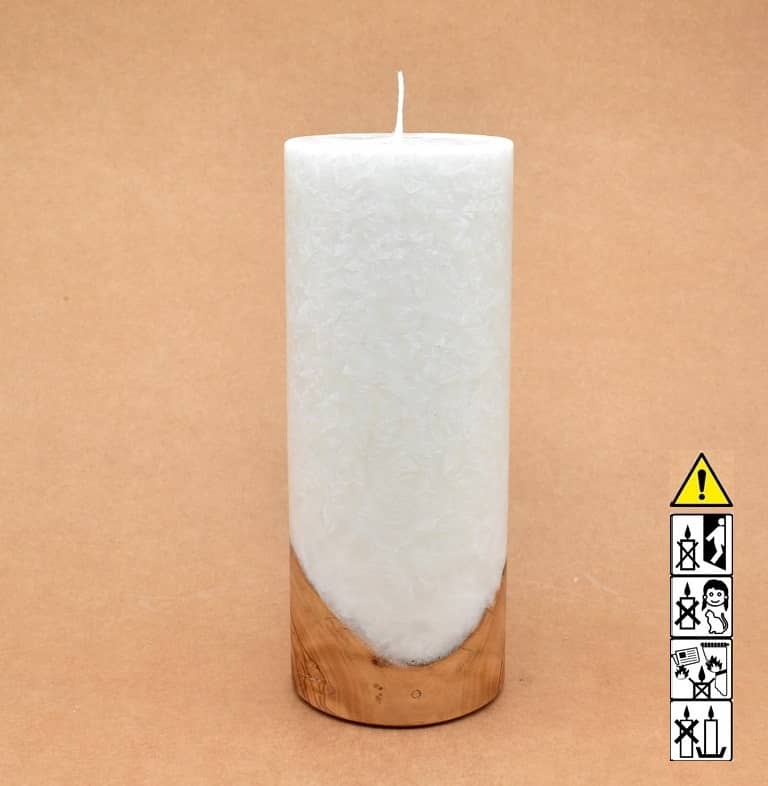 Kerze mit Holz Unikat Rund 80 x 200 mm mit Docht Nr.: 2