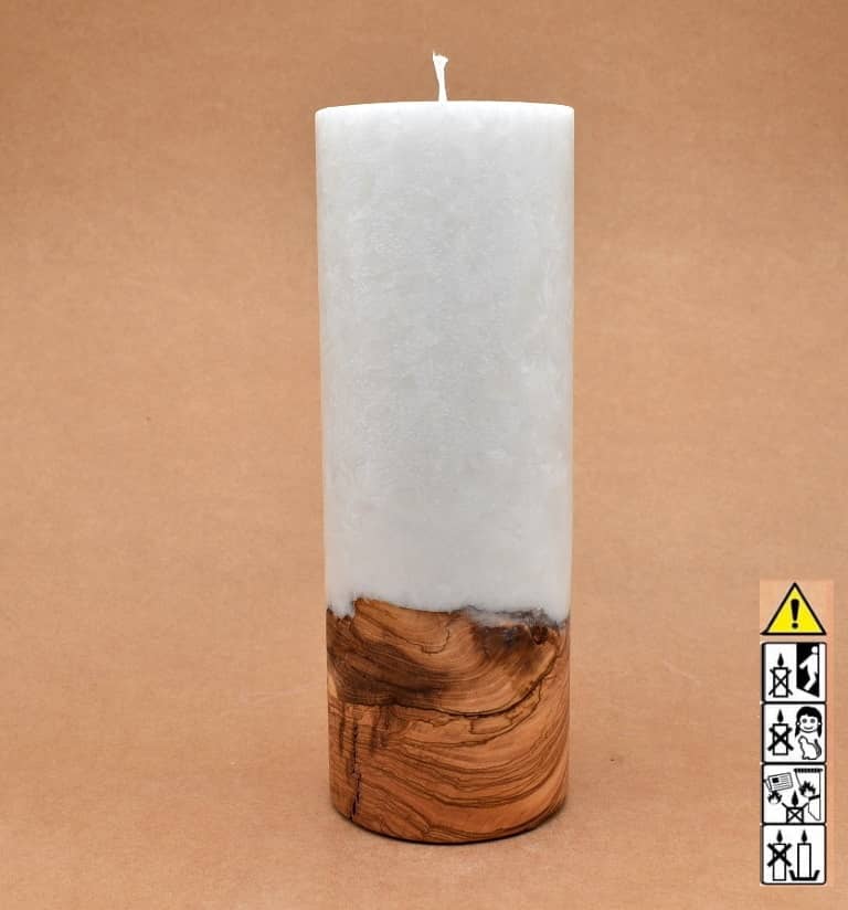 Kerze mit Holzelement, Individuelle, persönliche Hochzeitskerze  Holzkerze, Rund Stearinoptik, Hochzeitskerze mit Teelicht im Kerzen online Shop für Hochzeiten bestellen, günstig kaufen.