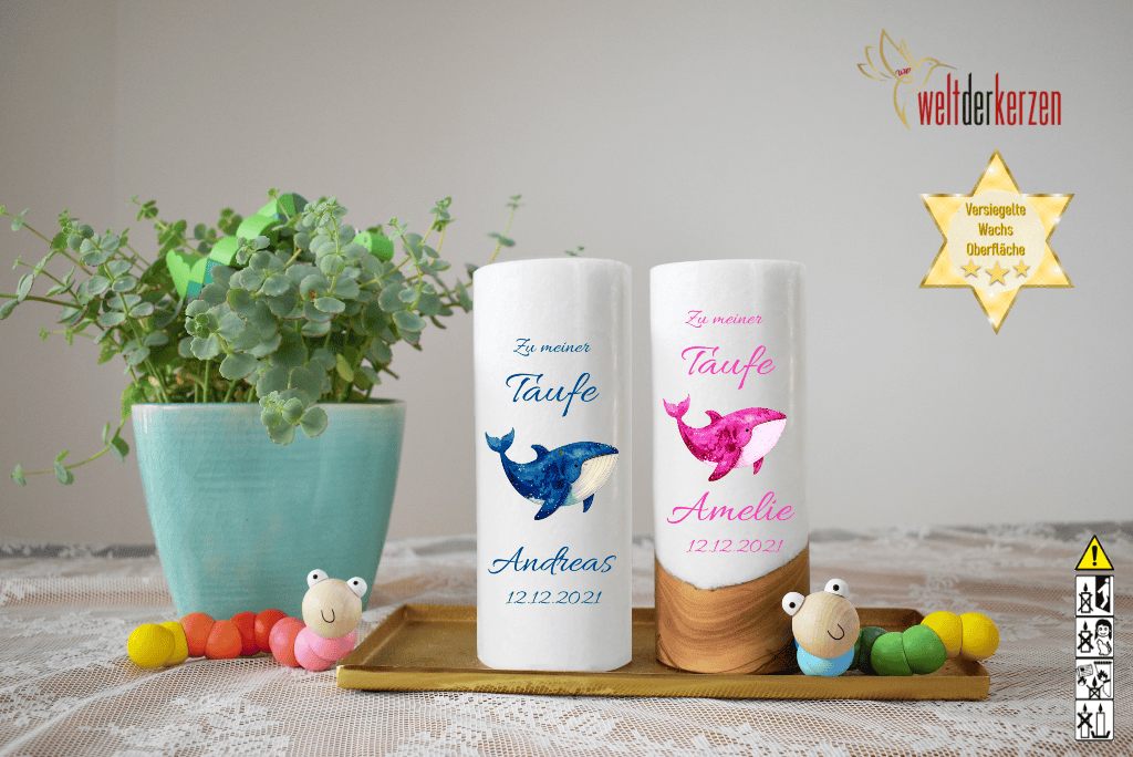Taufkerze  Ø 8 cm "Wal" Taufkerze  Ø 8 cm "Wal"