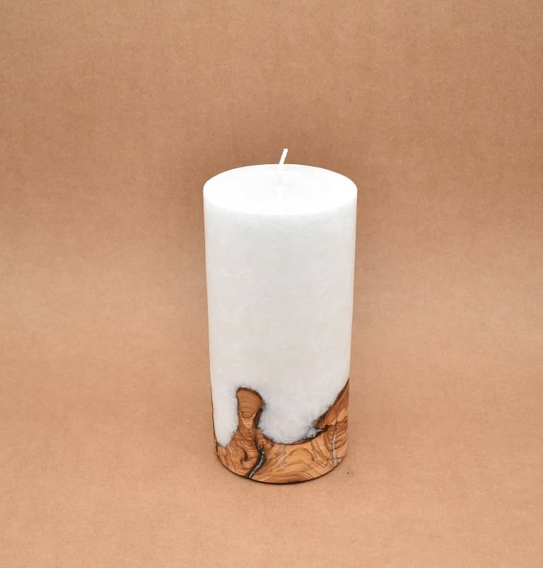 Kerze mit Holz Unikat Rund 100 x 200 mm ohne Teelichteinsatz Nr. 8