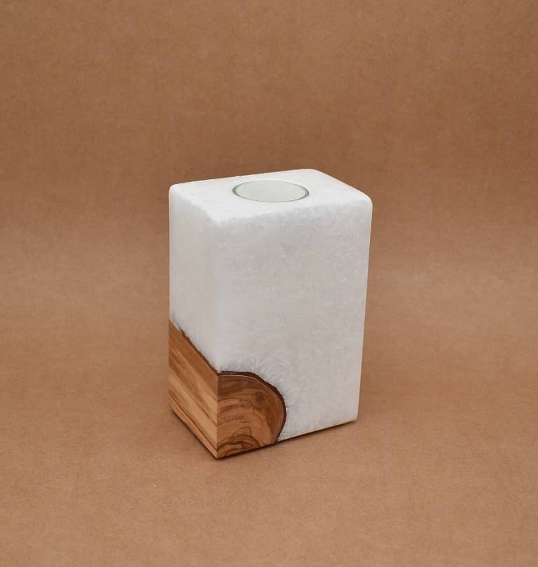 Kerze mit Holz Unikat Quader 70 x 100 x 150 mm mit 1 x Teelicht Nr: 1