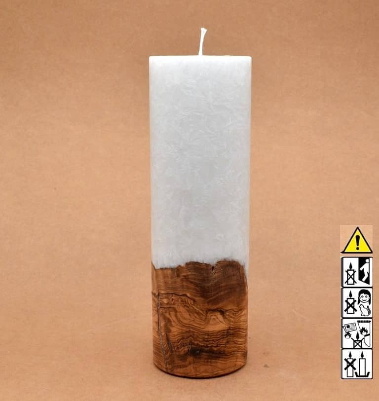 Kerze 80x250mm mit Holzelement, Individuelle, persönliche Hochzeitskerze  Holzkerze, Rund Stearinoptik, Hochzeitskerze mit Teelicht im Kerzen online Shop für Hochzeiten bestellen, günstig kaufen.