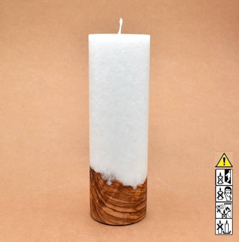 Kerze 80x250mm mit Holzelement, Individuelle, persönliche Hochzeitskerze  Holzkerze, Rund Stearinoptik, Hochzeitskerze mit Teelicht im Kerzen online Shop für Hochzeiten bestellen, günstig kaufen.