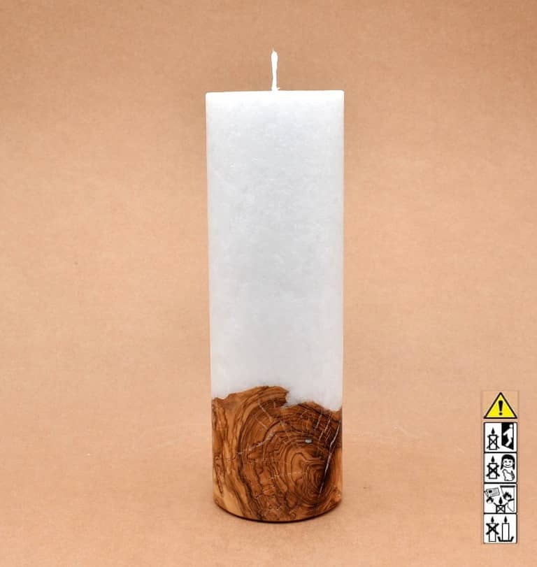 Kerze 80x250mm mit Holzelement, Individuelle, persönliche Hochzeitskerze  Holzkerze, Rund Stearinoptik, Hochzeitskerze mit Teelicht im Kerzen online Shop für Hochzeiten bestellen, günstig kaufen.