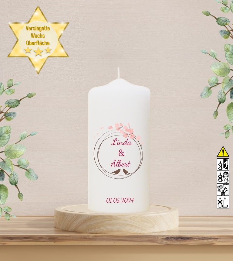Personalisierte Hochzeitskerze "Vogelpaar 1" 20 cm Personalisierte Hochzeitskerze "Vogelpaar 1" 20 cm