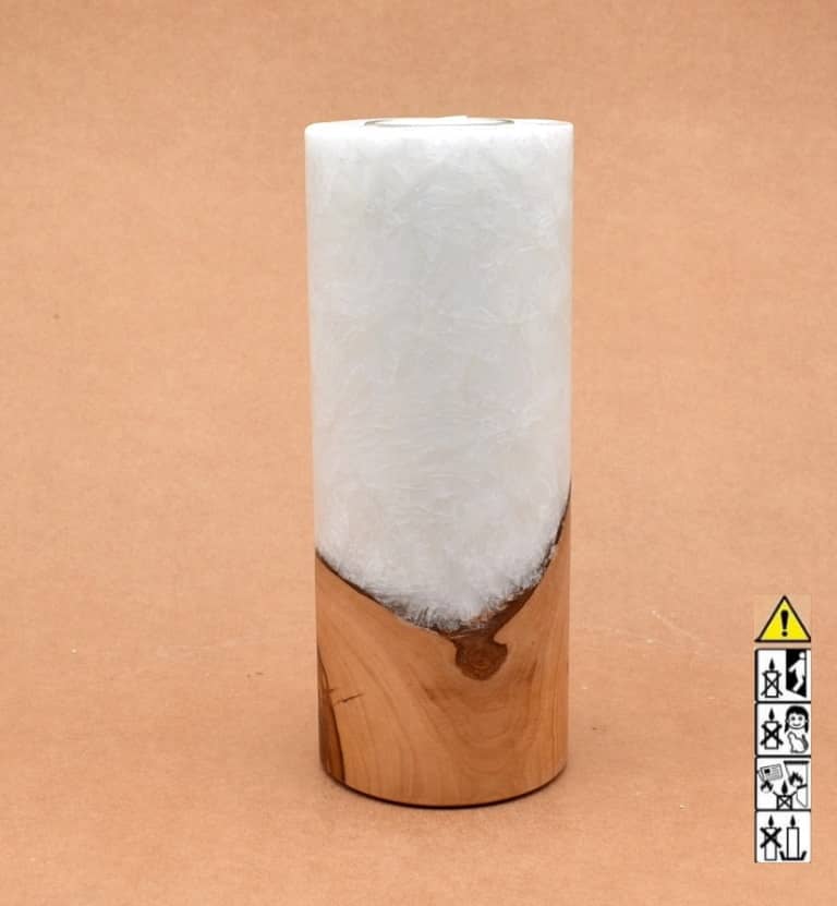 Kerze mit Holz Unikat Rund 80 x 200 mm mit Teelicht Nr.: 18