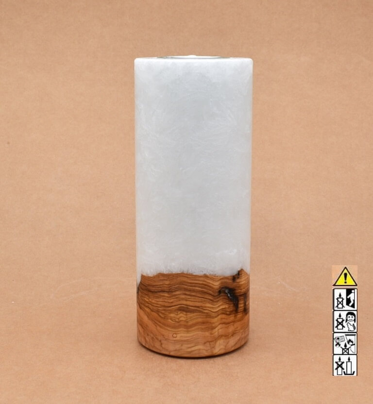 Kerze mit Holz Unikat Rund 80 x 200 mm mit Teelicht Nr.: 18