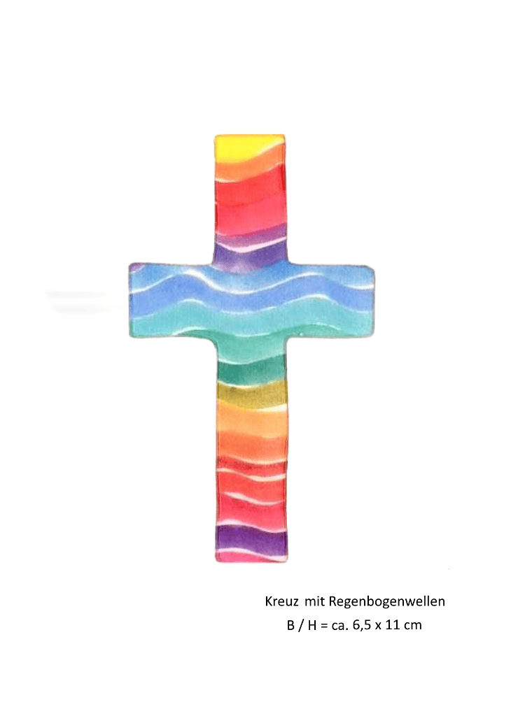 Verzierwachs Kreuz 110 x 65 mm mit Regenbogenwellen (1 Stück)