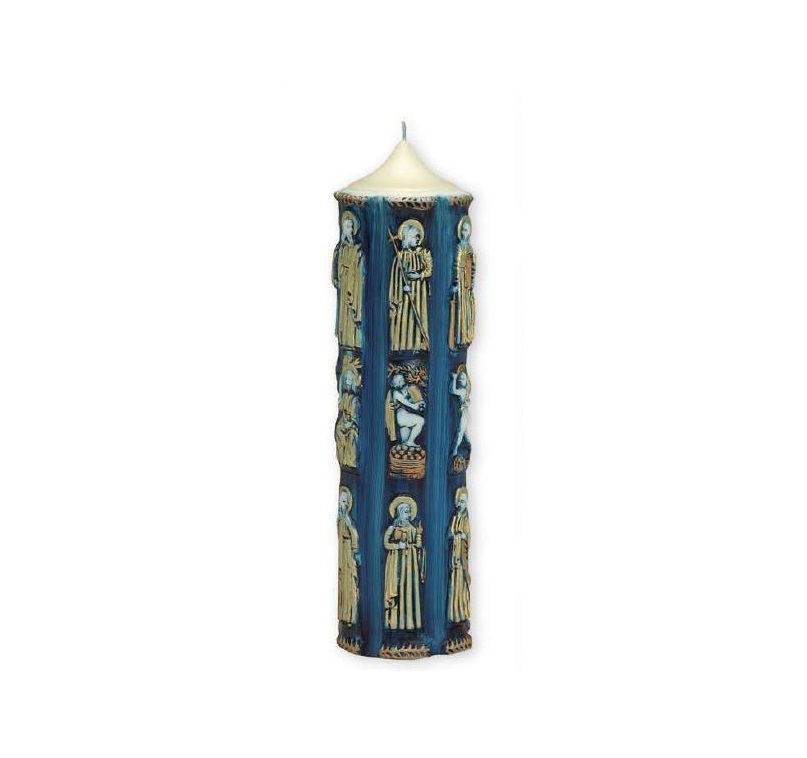 Eine hochwertige Gedenkkerze / Apostelkerze in blau Rundkerze 285 x 85 mm