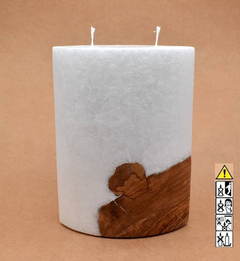 Kerze mit Holz Oval Kanten spitz 210 x 140 x 80 mm 2 x Docht. Nr.: 3
