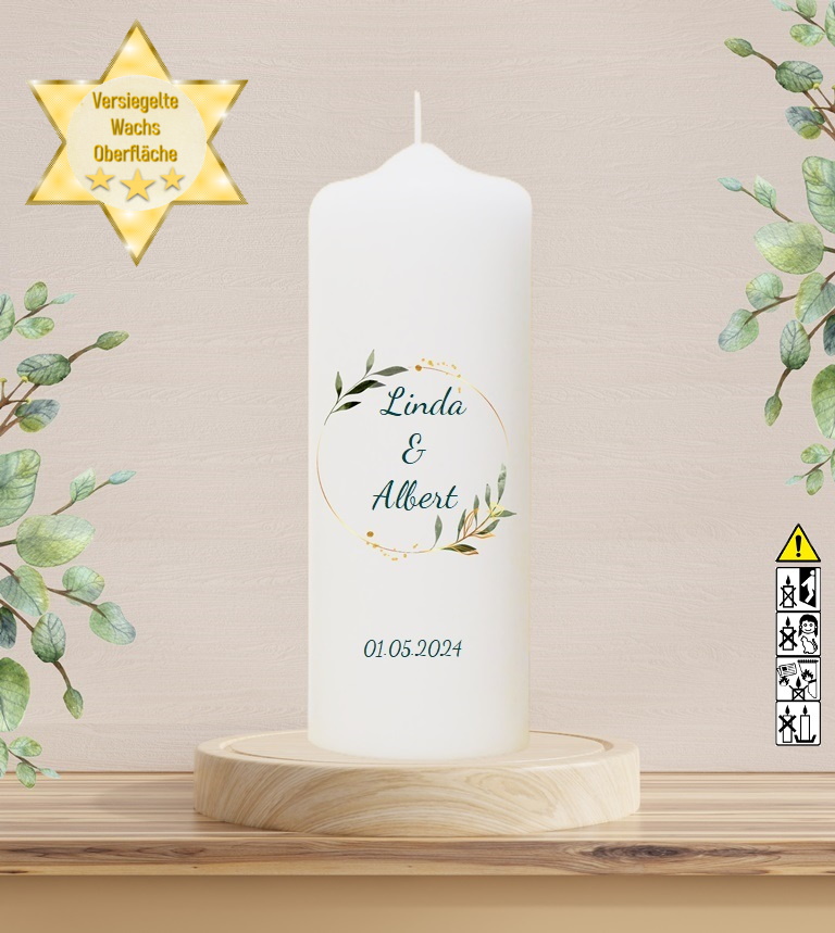 Personalisierte Hochzeitskerze "Olivenkranz" 25 cm Personalisierte Hochzeitskerze "Olivenkranz" 25 cm