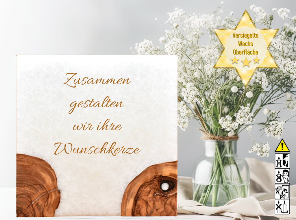 Hochzeitskerze 20 x 20 cm mit 2 Teelichter und 2 Holzelemente "selbst gestalten" Hochzeitskerze 20 x 20 cm mit 2 Teelichter und 2 Holzelemente "selbst gestalten"